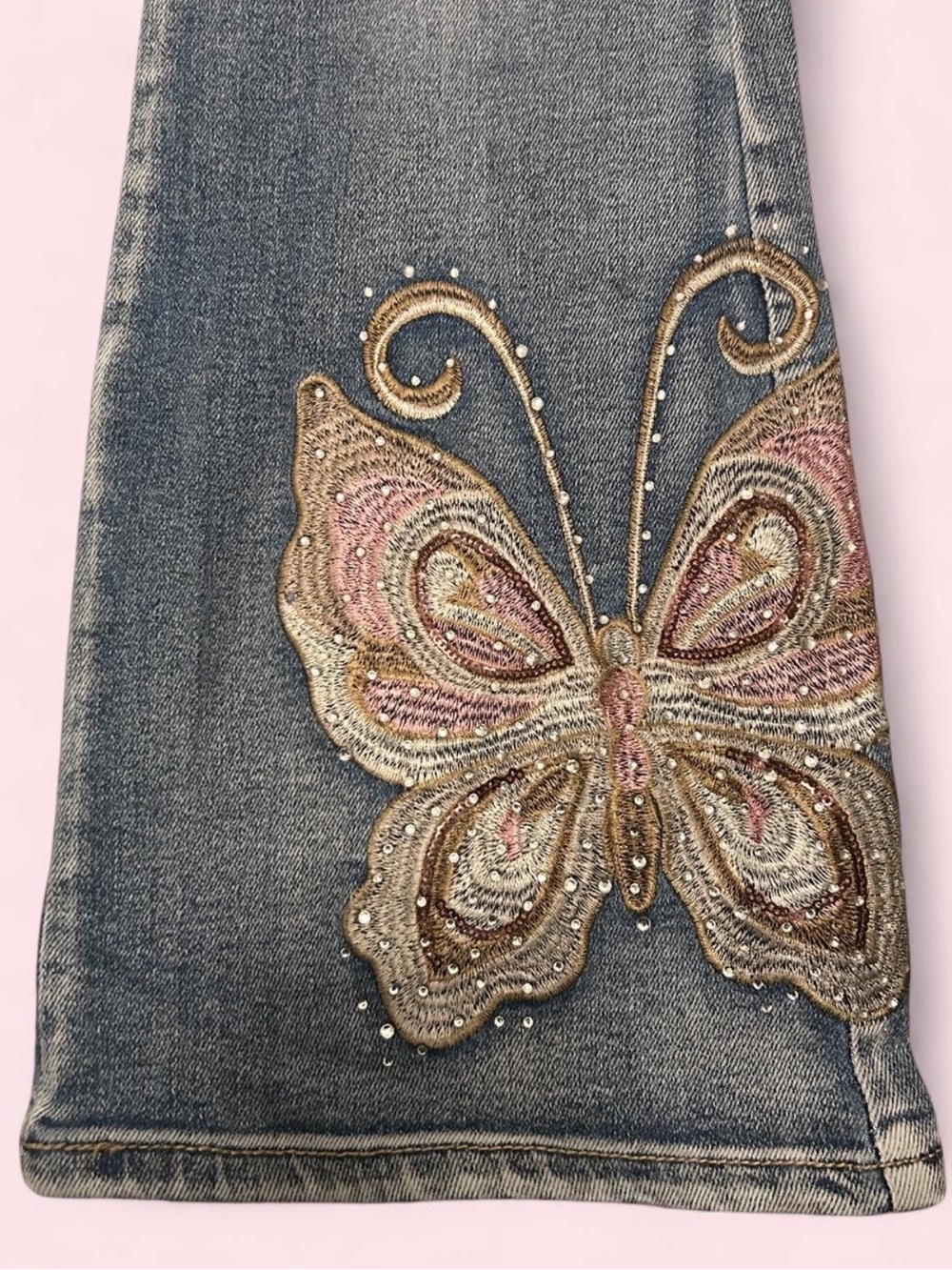 NWT Telepatia Embroidered Butterfly Women’s Jeans in Blue with Pink & Gold